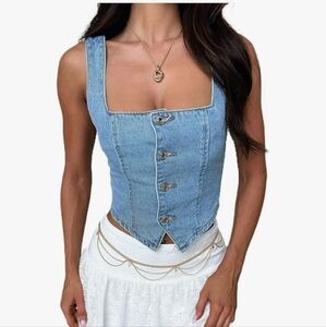Denim Vest Crop Top Size L - Cowgirl Ranch Festival Vibes